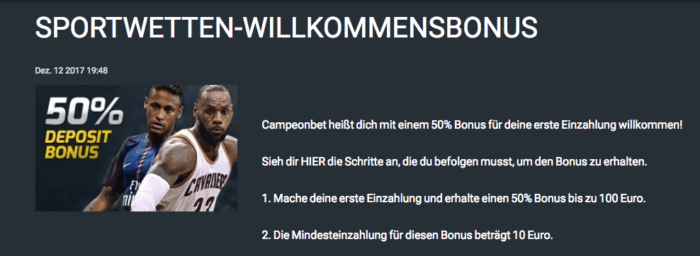 campeonbet Sportwetten Willkommensbonus