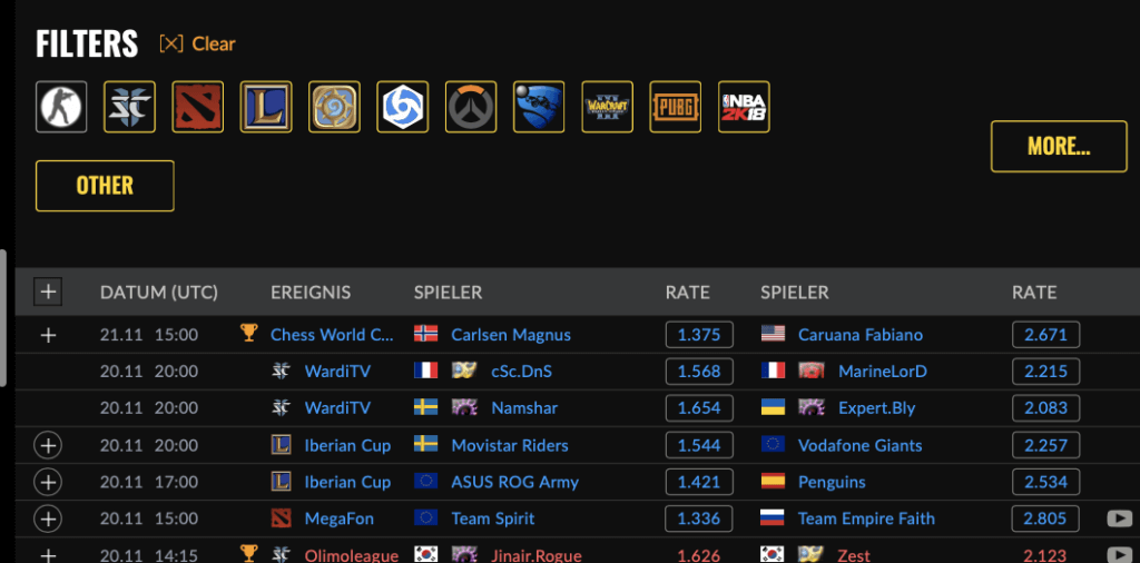 EGB eSports Sportwetten Filter