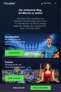 cloudbet Mobile Webseite - Sportwetten mit Bitcoin wetten