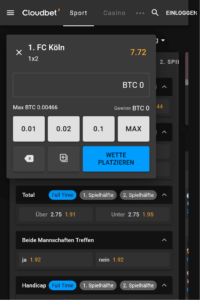 cloudbet mobiles Wettangebot Bundesliga Sportwette