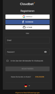 cloudbet mit Social Media einloggen