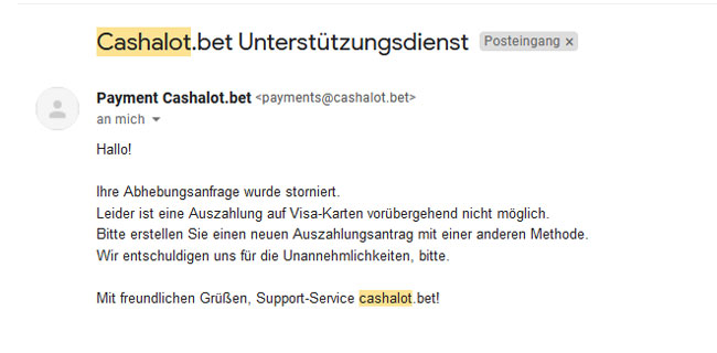 Cashalot Supportfrage