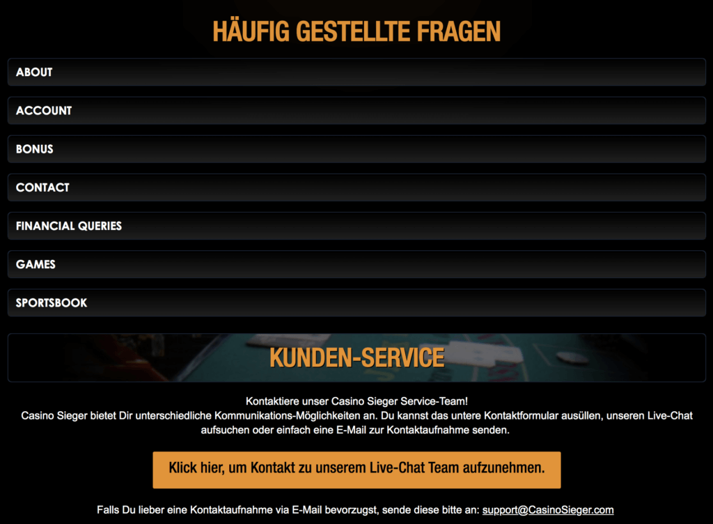 Casino Sieger FAQ und Support