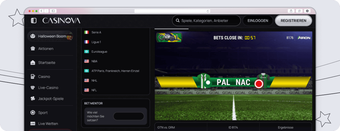 Casinova Wettangebot