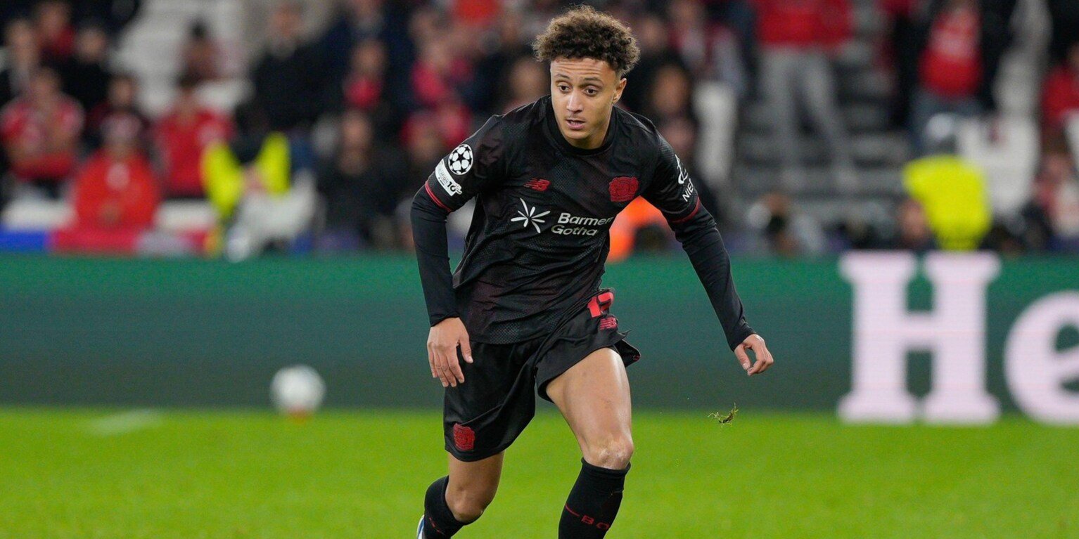 Eliesse Ben Seghir bei einem Spiel von Bayer Leverkusen