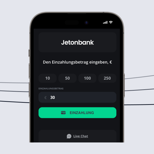 Screenshot der ExciteWin Einzahlungsmaske auf einem Mobilgerät mit Auswahl der Zahlungsmethode