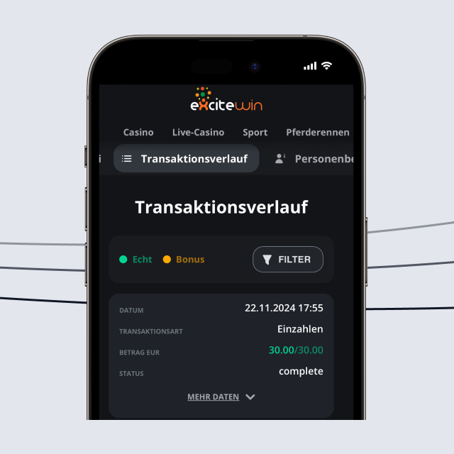 Screenshot des Excitewin Einzahlungsvorgangs auf dem Mobilgerät, Schritt 3