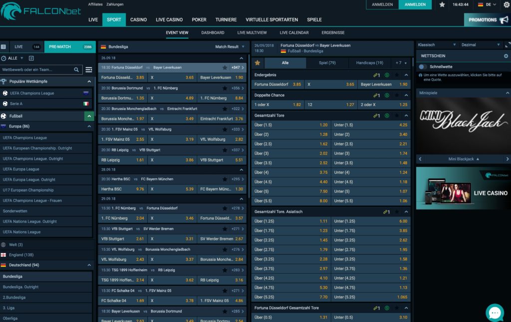 Falconbet Sportwetten Startseite