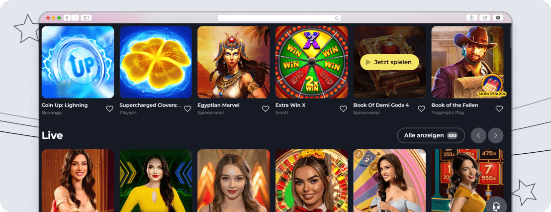 Eine Spieleübersicht in einem Online Casino.