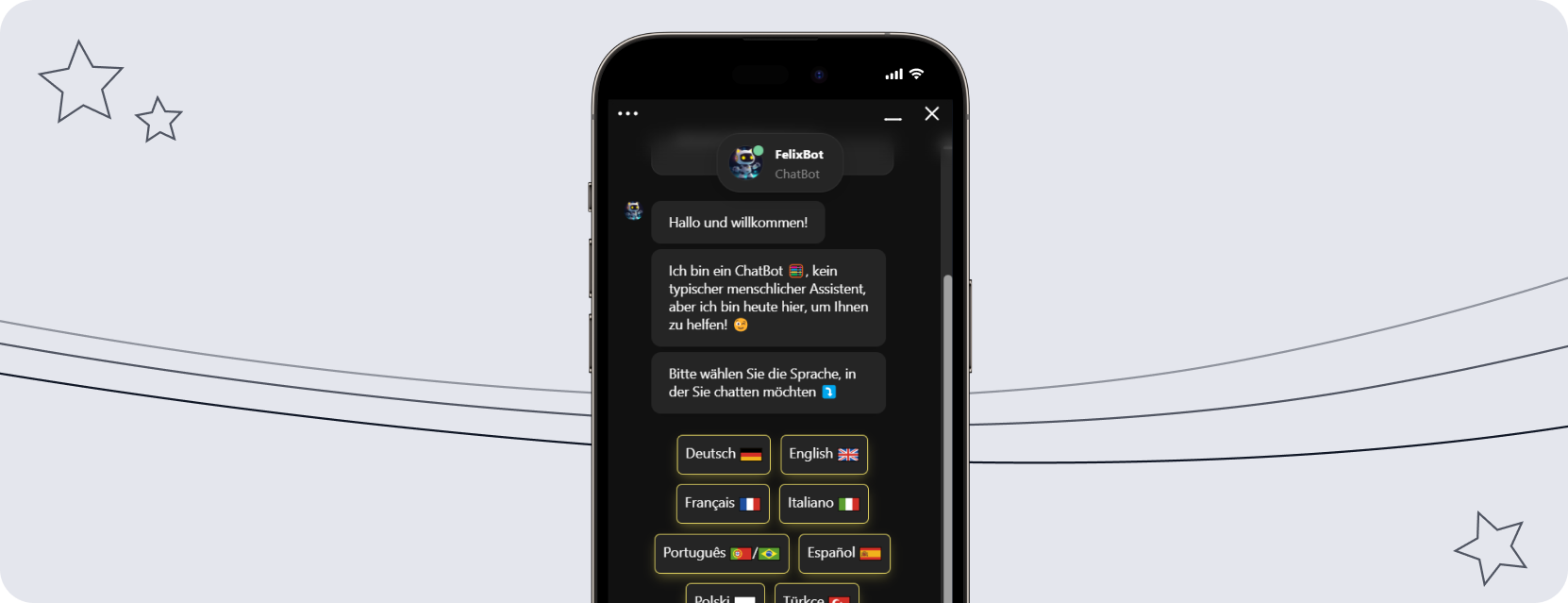 Live-Chat mit einer Begrüßung durch einen Chatbot.