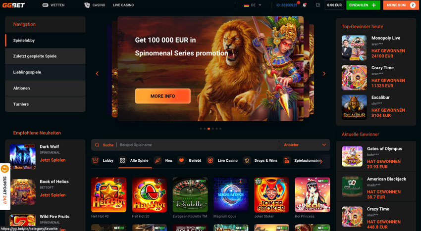 Casinoangebot bei GG.BET