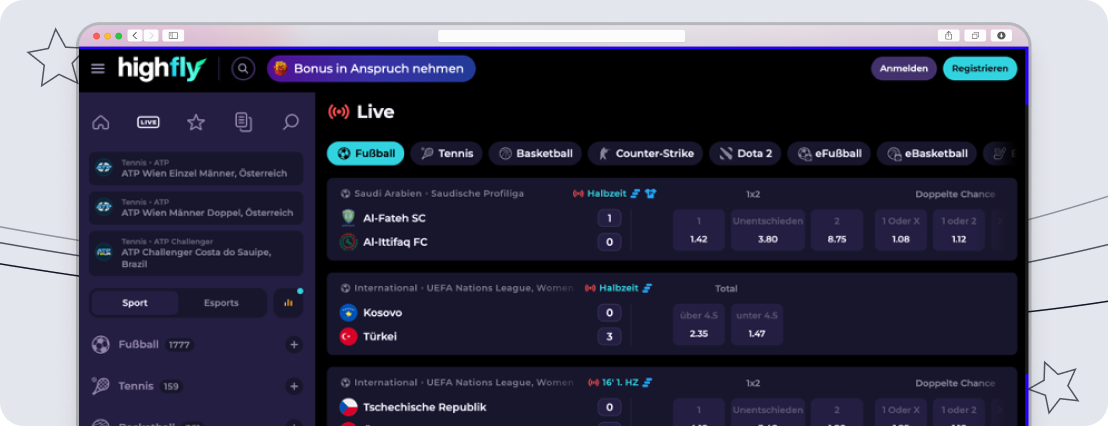 Highflybet Screenshot Livewetten Desktop 1