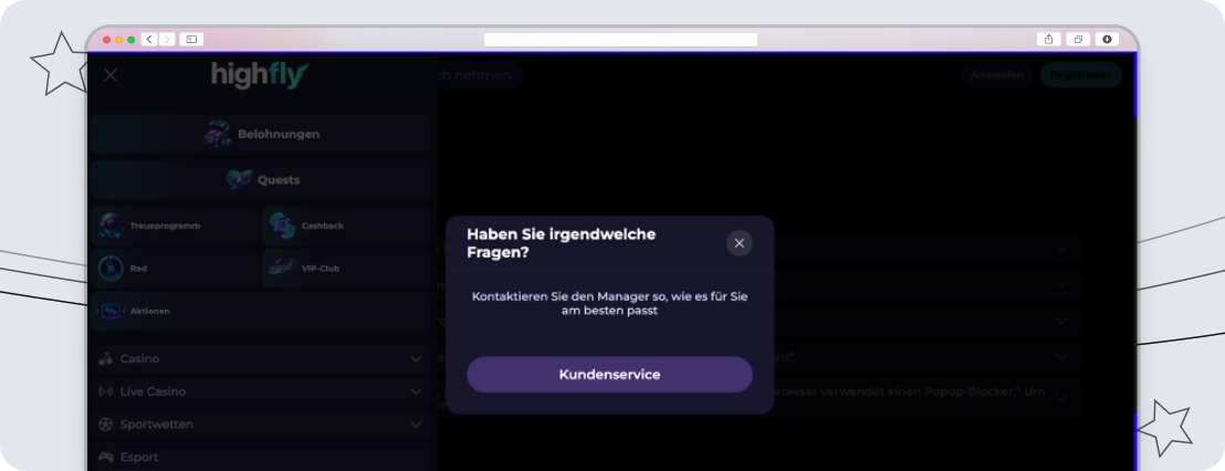 Highflybet Screenshot Support Desktop 1