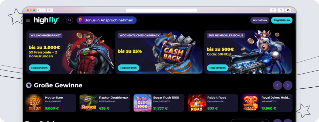 Highflybet Screenshot Angebote Desktop 1