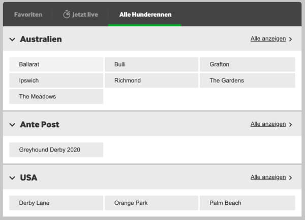 Hunderennen Wettoptionen bei Betway