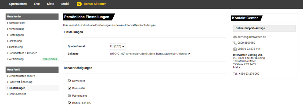 Interwetten Persönliche Daten