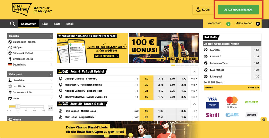 Interwetten Anmeldung – Erster Schritt