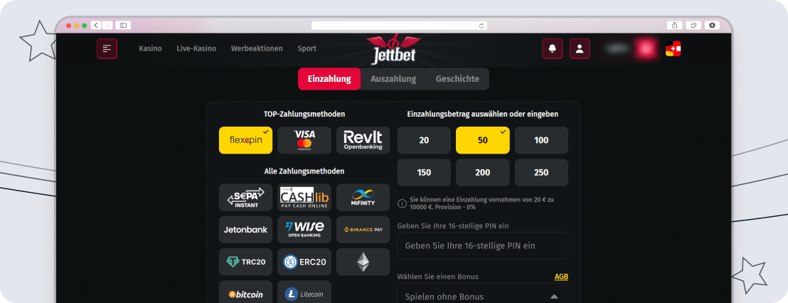 Jettbet Einzahlung