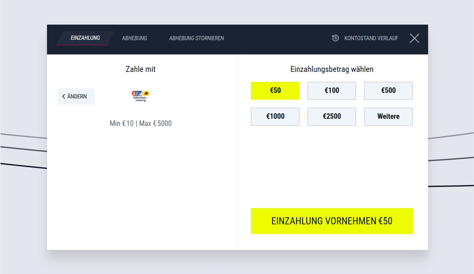 Klarna Schritt 3 Betrag auswählen