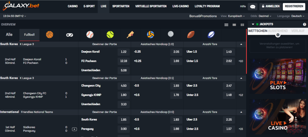 Galaxy.bet Fußball Sportwetten