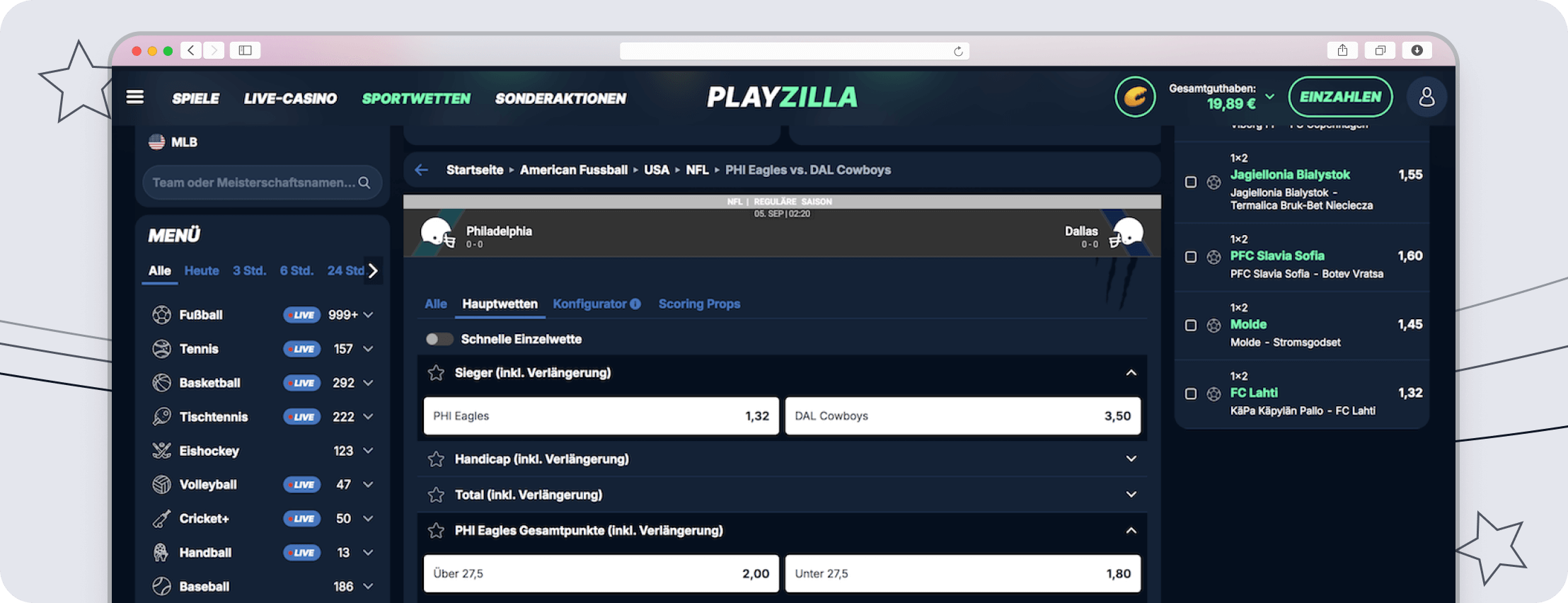 NFL Wettmärkte bei Playzilla