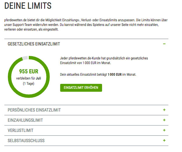 Pferdewetten.de limits