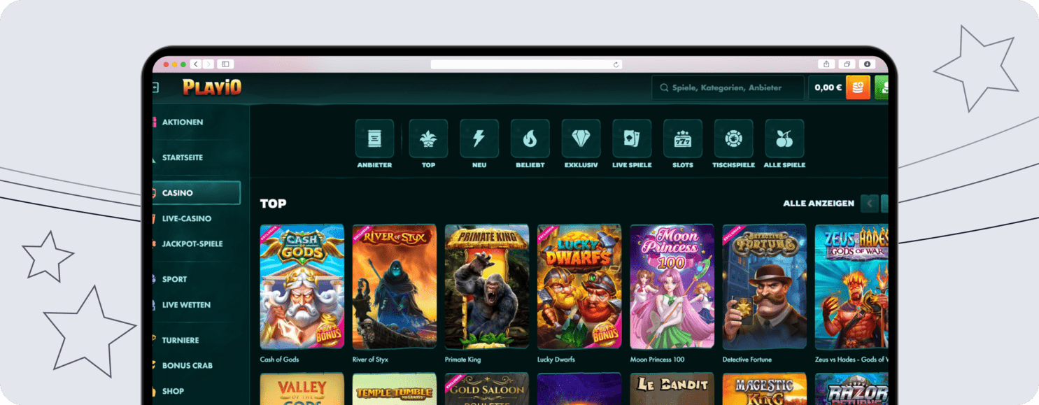 Casinospiele neben dem Sportwettenangebot bei Play.io
