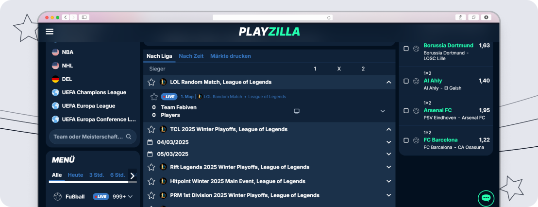 Playzilla League of Legends Esports Wetten