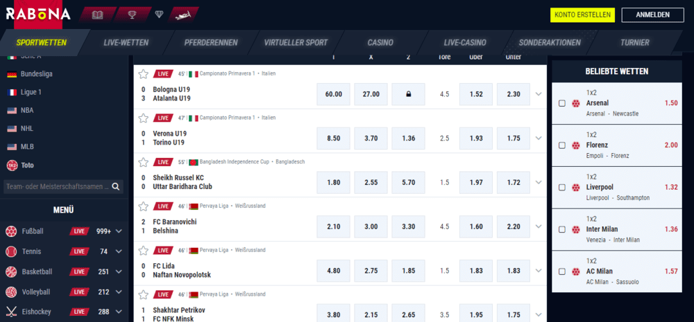 Rabona Live Wetten