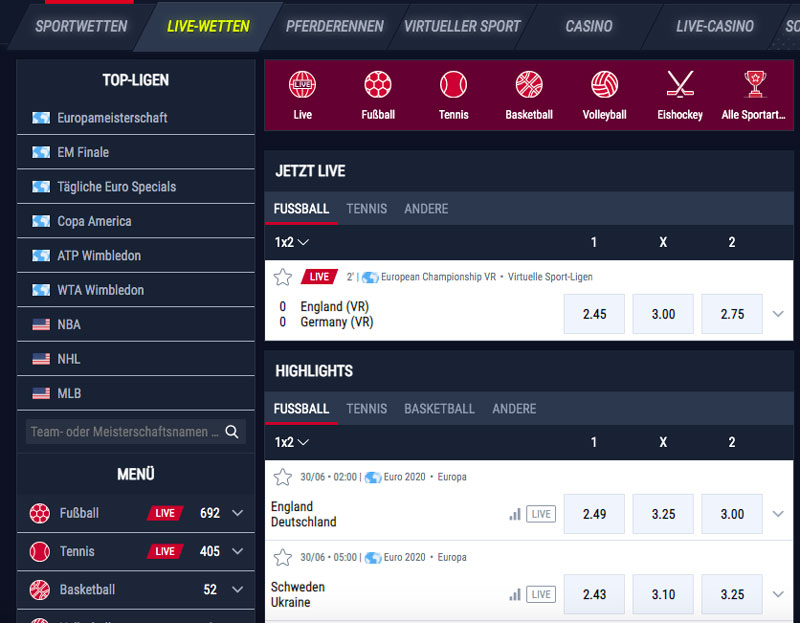 Livewetten bei Rabona