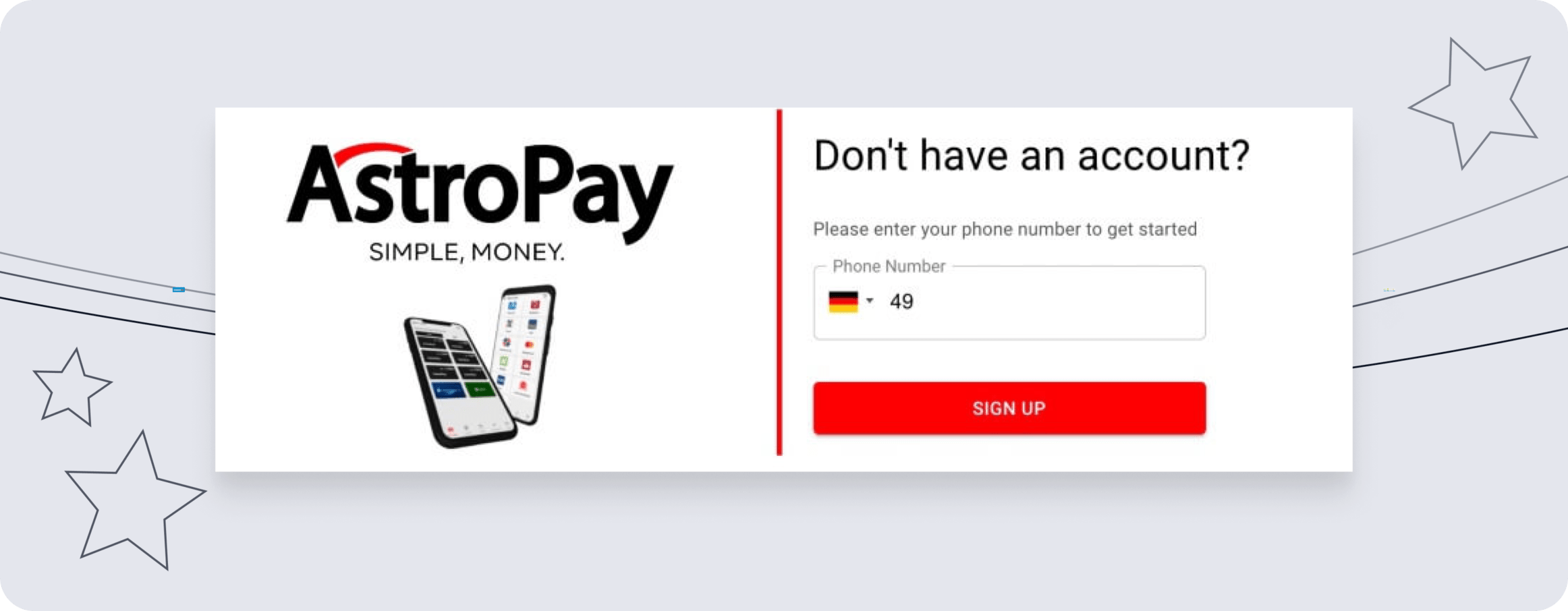 Screenshot des ersten Schritts bei der Registrierung bei AstroPay.