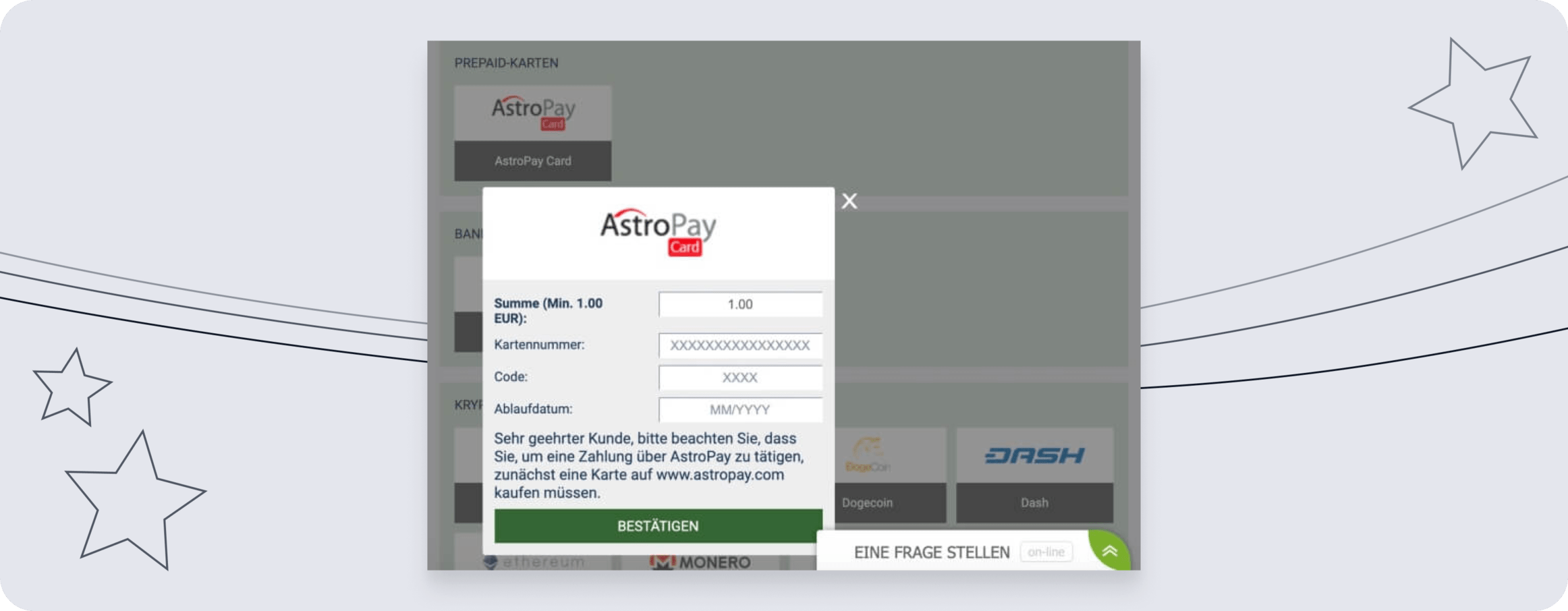 Screenshot des fünften Schritts bei der Registrierung bei AstroPay.