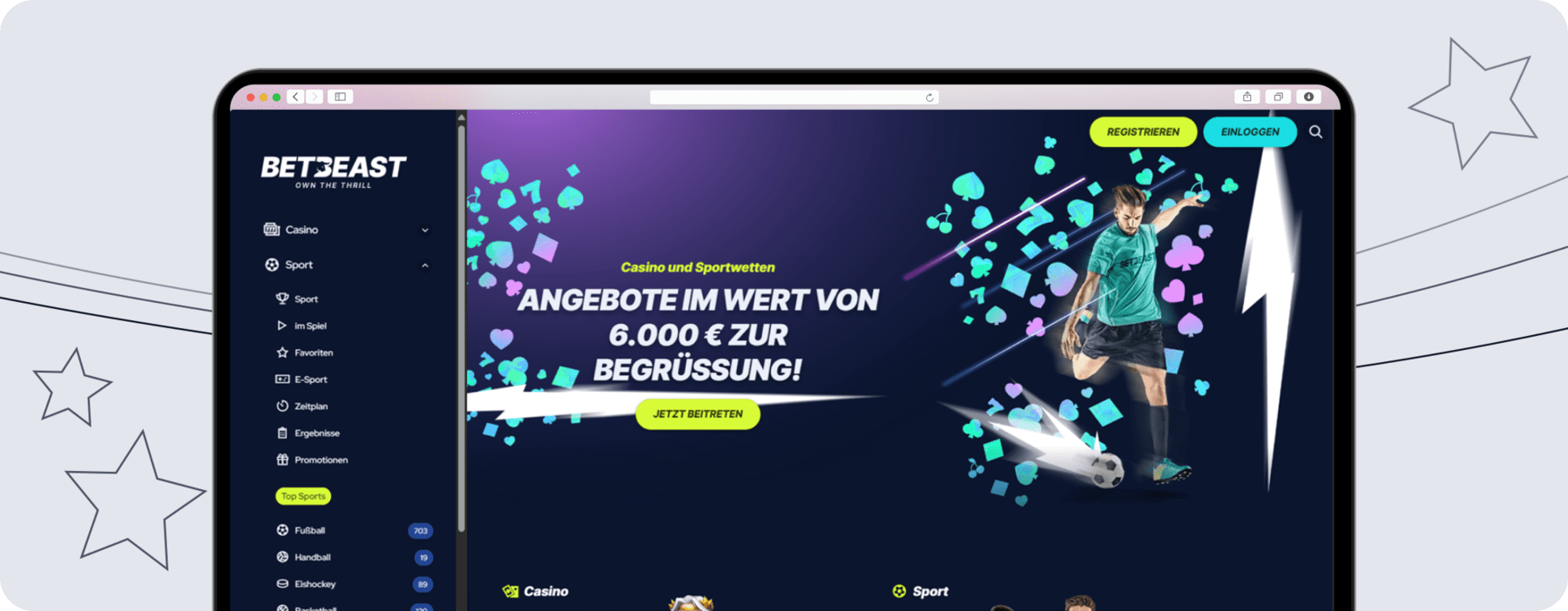 Bildschirmfoto der Homepage von BetBeast