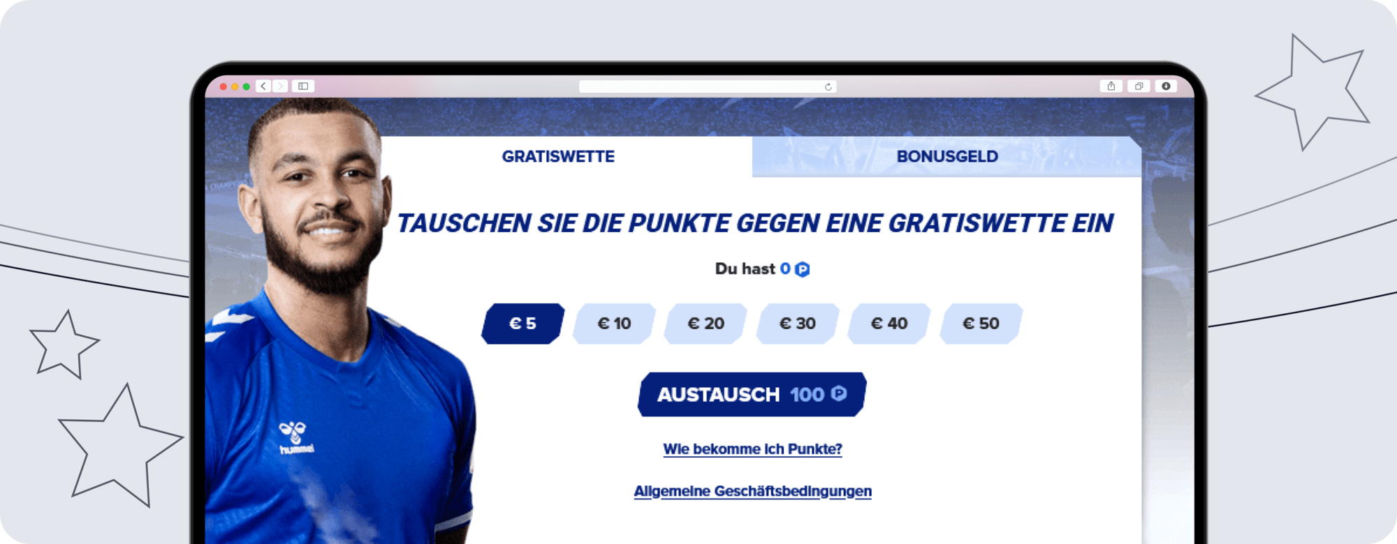 Screenshot der Punkte-zu-Geld-Austauschoption bei Sportaza