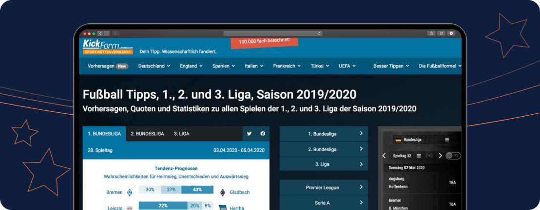 Screenshot der Fußballtipps auf Kickform des SWV.