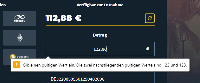 Nur glatte Beträge auszahlbar