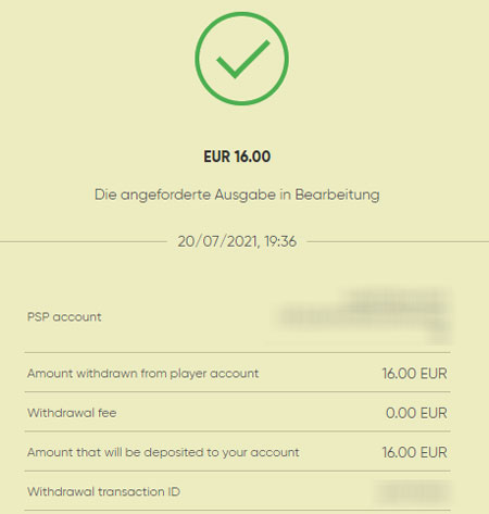 Sportaza Auszahlung