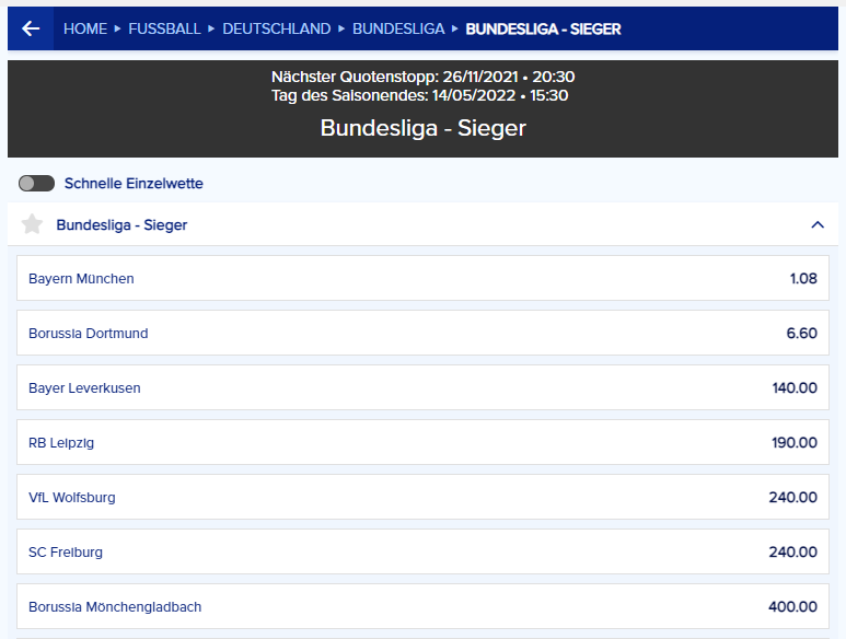 Sportaza Bundesliga Langzeitwette