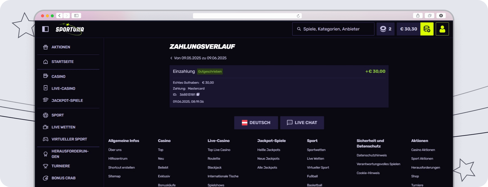 Sportuna Einzahlung