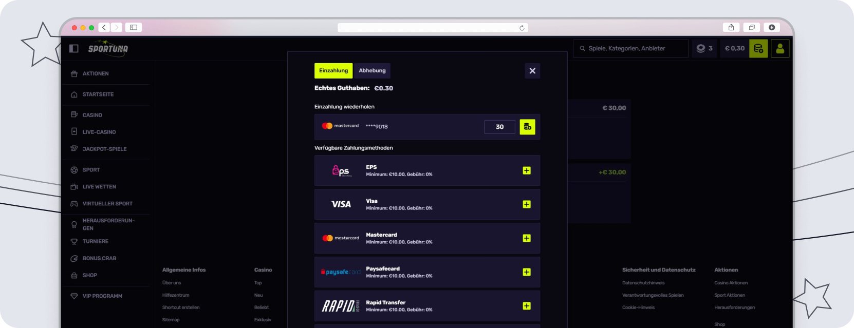 Sportuna Einzahlungsübersicht