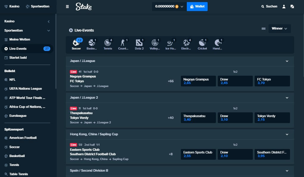 Livewetten auf Stake