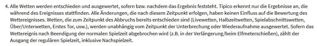 Tipico - Auszug AGB