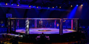 Ein beleuchteter MMA Kampfring