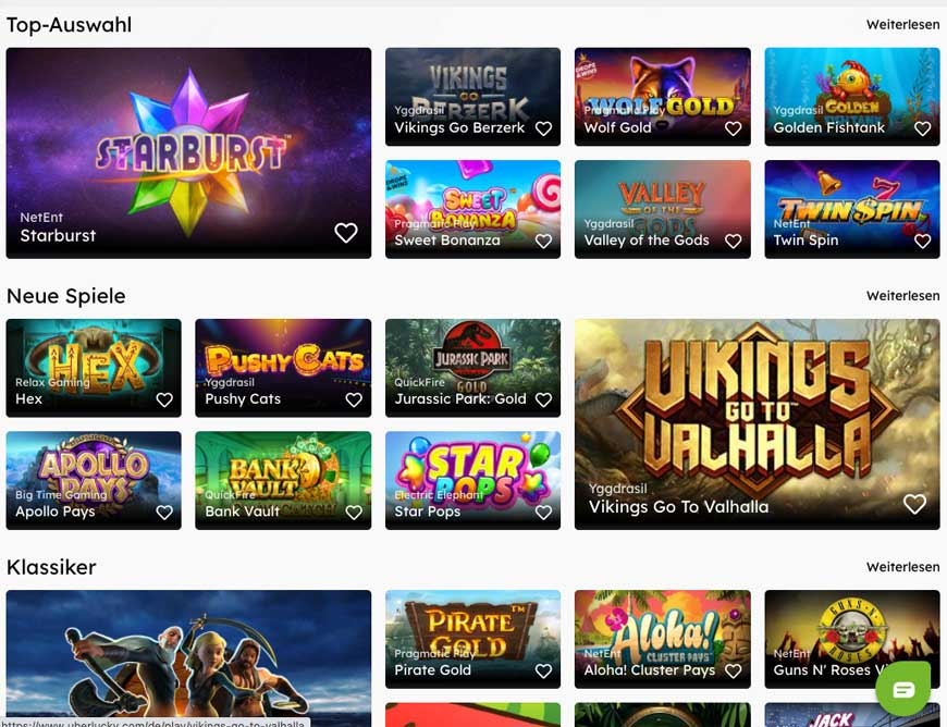 Casinoauswahl bei Uberlucky