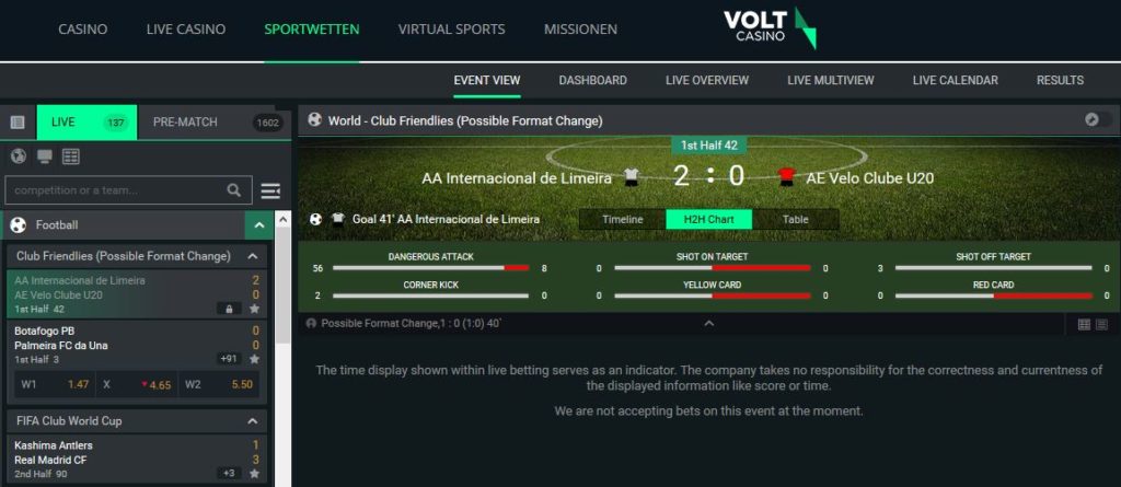 Volt Sport Sportwetten Event-Ansicht