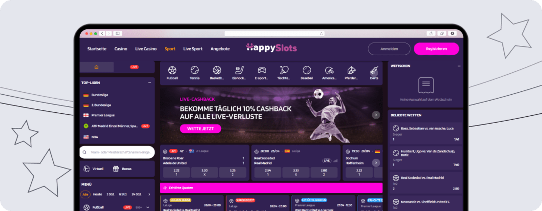 Wettangebot HappySlots desktop