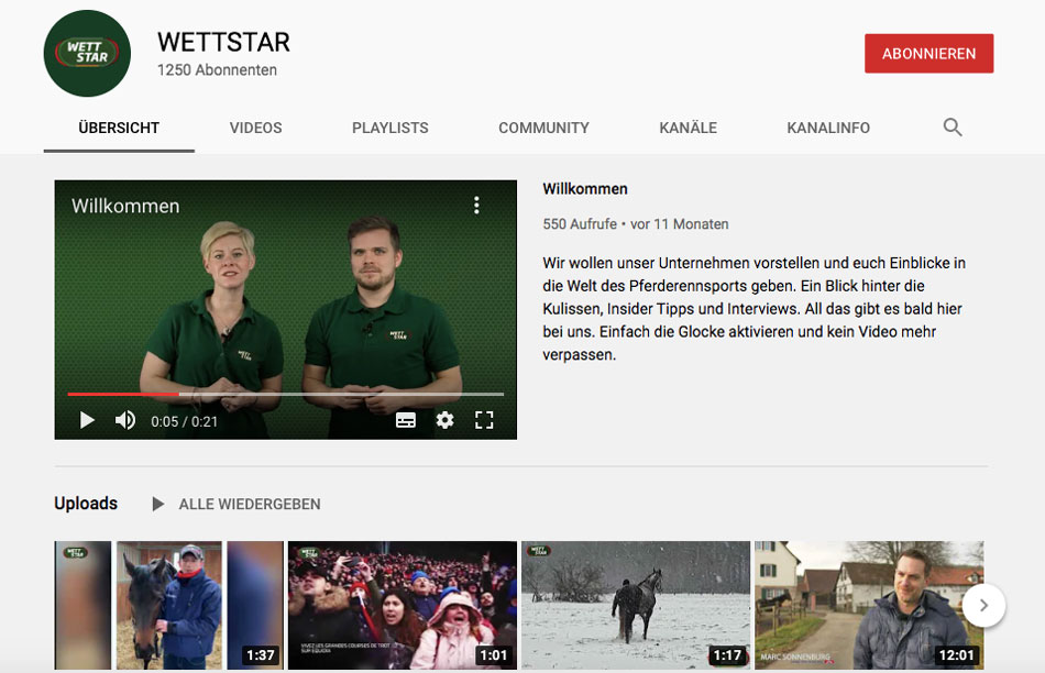 Youtube Kanal Wettstar