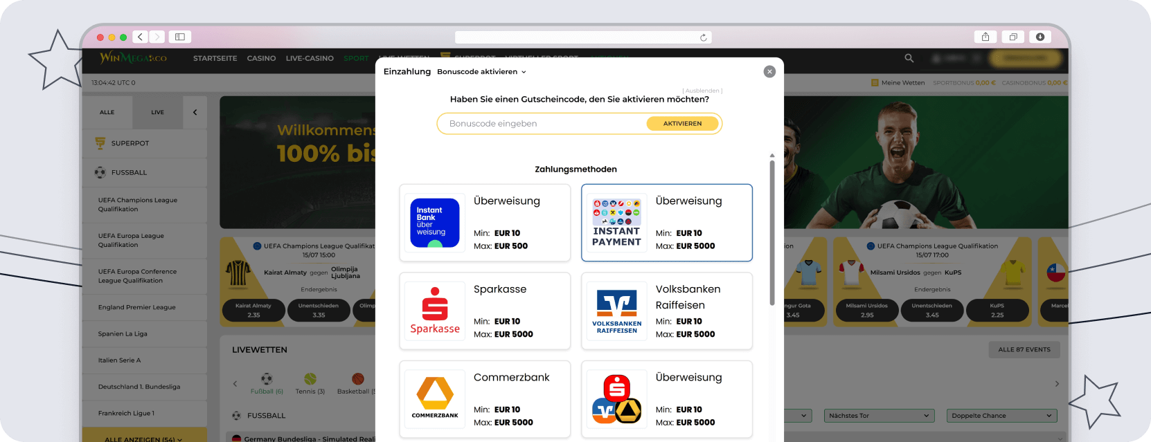 Screenshot WinMega Einzahlungen & Auszahlungen