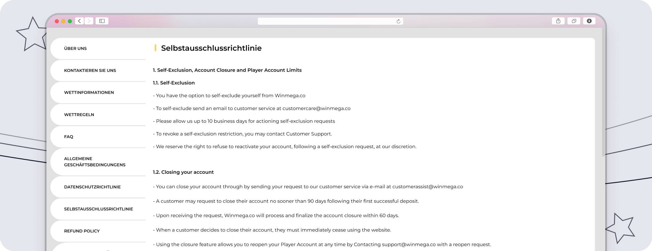 Screenshot WinMega Seriosität & Sicherheit