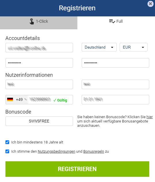 Wirwetten.com - Konto eröffnen und Bonuscode angeben